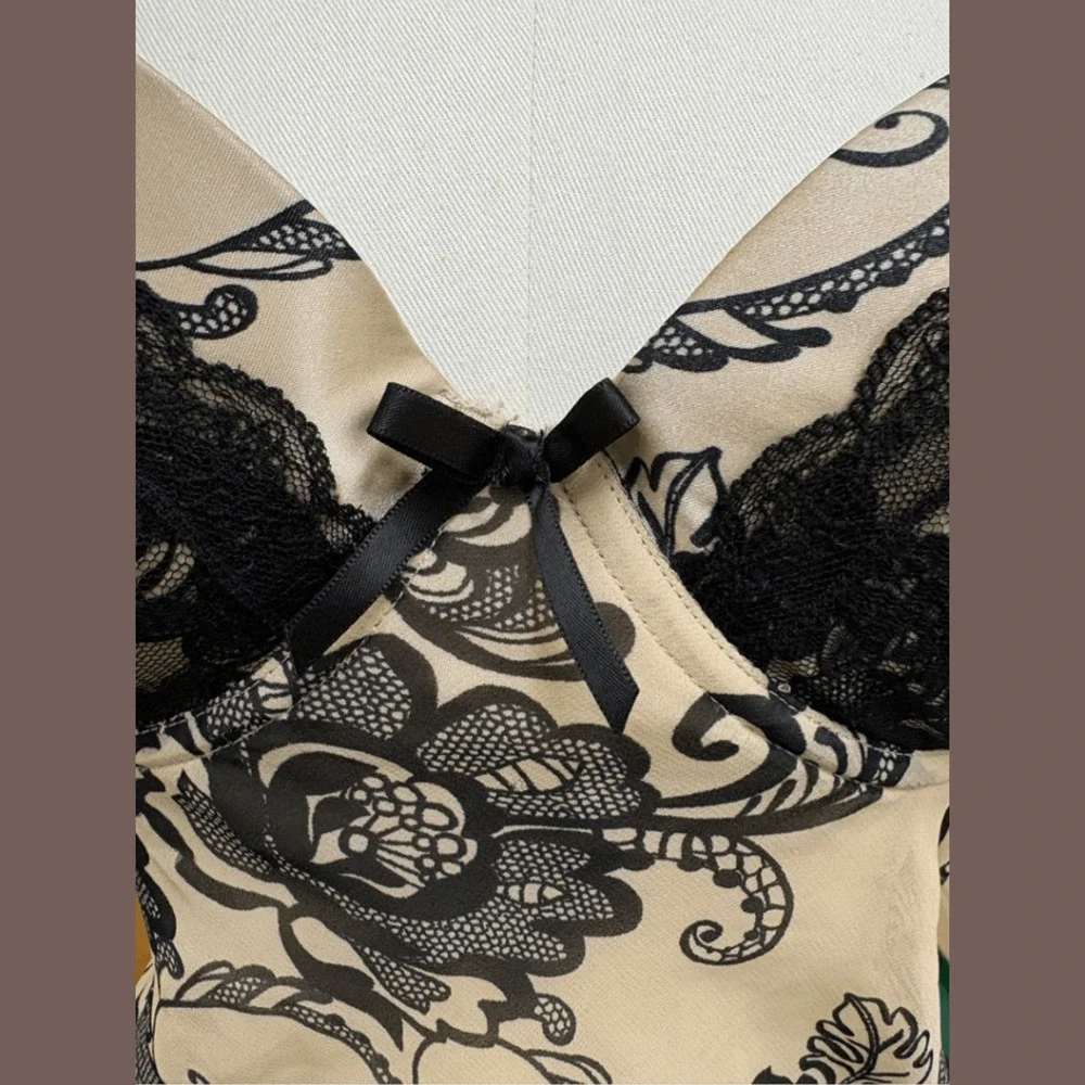 APT.9 Slip Dress | Lace Floral Cream Black | Size L | Vintage